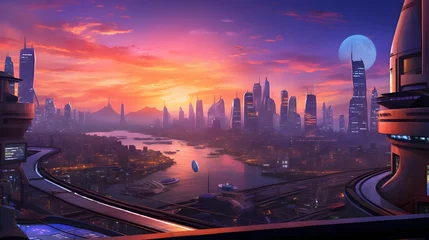 Poster Panoramic view of the city at night in Shanghai, China © Iman