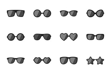 Vector Glasses Model Icons. Man, Women Frames, Different Shapes Sunglasses. Black Eyeglasses Isolated. Eyewear Silhouettes