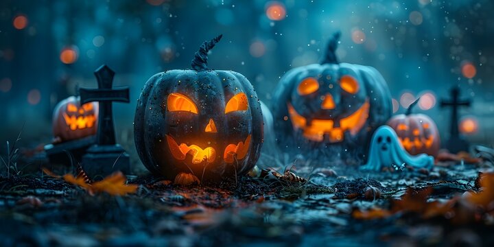 Spooky Halloween Scene Featuring Jack. Concept Halloween Photoshoot, Pumpkin Decor, Spooky Backdrop, Costume Theme, Jack-o-Lantern Portrait