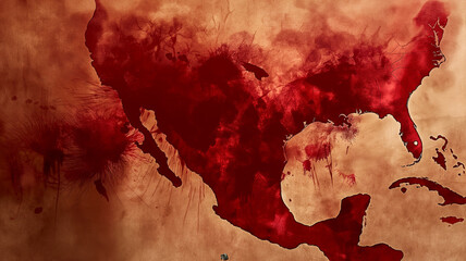 Geographic Map of Mexico Painted with Red, Danger Concept