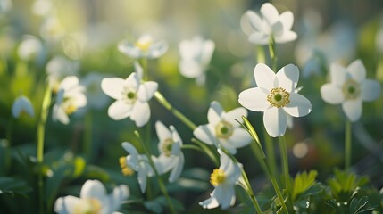 Snowdrop Anemone - Anemone sylvestris- in Spring season. Shallow focus.
