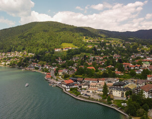 Aerial view of Bellagio in lake Como, a picturesque and traditional village 