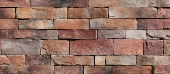 Detailed close-up view capturing the textures and shades of a brick wall in red and brown colors, creating an intriguing pattern