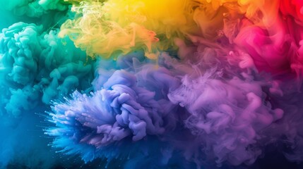 Fototapeta na wymiar A vibrant explosion of rainbow smoke fills the air creating a stunning display of colors.