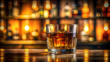 glasses of whiskey, bourbon, scotch, and rum, creating a warm, inviting ambiance - obrazy, fototapety, plakaty