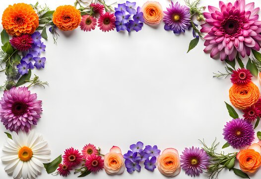 Landscape screenshot image view of border frame of fresh wreaths and flowers