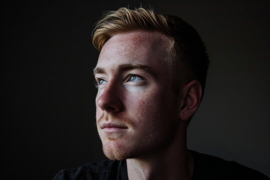 Portrait of a young man with freckles on his face
