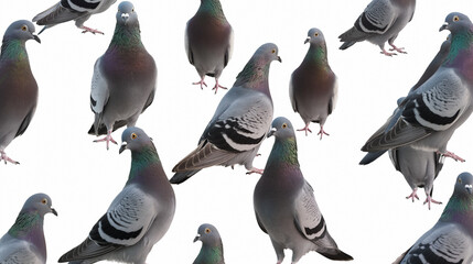 Pigeons on a white background