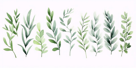 Naklejka premium Delicate greenery watercolor botanical illustration, perfect for wedding invitations, greeting cards, and branding projects.