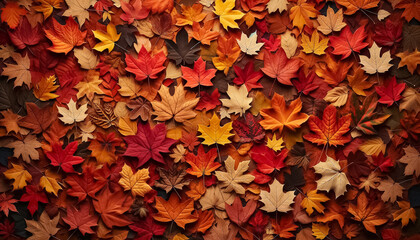 Naklejka na ściany i meble Autumns Palette A Tapestry of Fall Leaves in Warm Hues