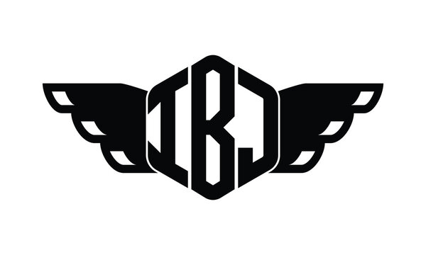 IBJ polygon wings logo design vector template.