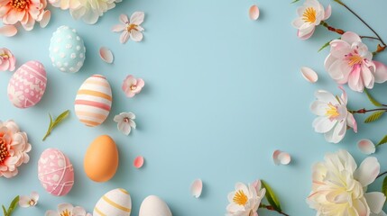 Fototapeta premium Top view photo of easter colored eggs