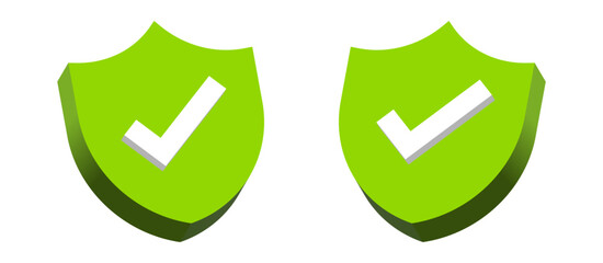 3d Shield check mark icon or security shield protection icon with tick symbol - obrazy, fototapety, plakaty