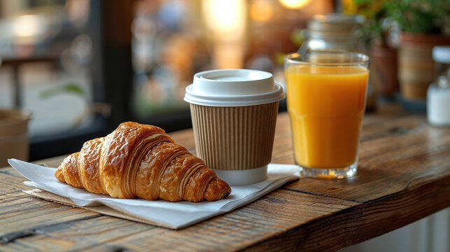 Cozy coffee shop breakfast with pastry and drinks. Generative AI image