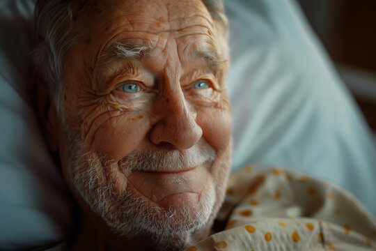Gentle smile of an elderly man resting. Generative AI image