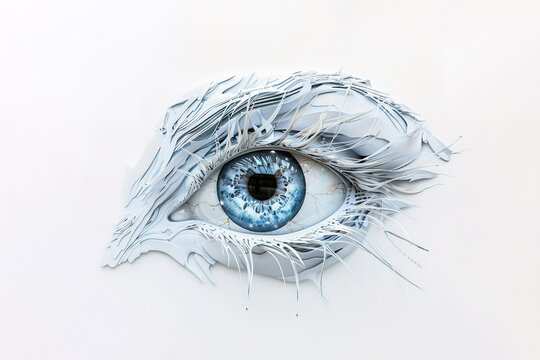 Abstract Blue Eye with Artistic Feathered Eyelashes. Generative AI image