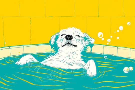 Relaxing dog enjoys a bath in a sunny day. Generative AI image