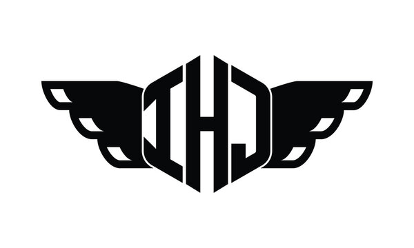 IHJ polygon wings logo design vector template.