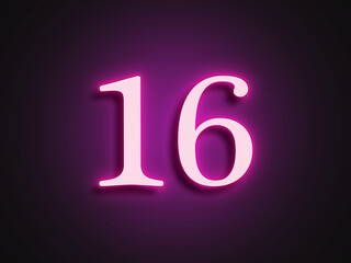 Pink glowing Neon light text effect of number 16.