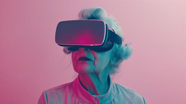 Old woman with VR glasses