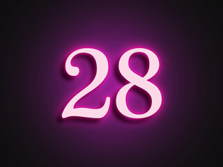 Pink glowing Neon light text effect of number 28.