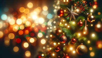 Fototapeta na wymiar Enchanted Christmas Tree Glimmering with Festive Lights and Ornaments