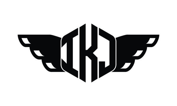IKJ polygon wings logo design vector template.