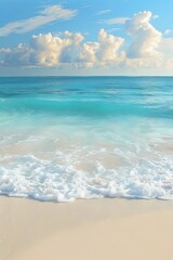 Fototapeta na wymiar Colorful sunset on beach tranquil ocean waves with white foam, scenic island panorama