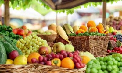 fruit and vegetable market. Regional organic store, farmer's market - obrazy, fototapety, plakaty