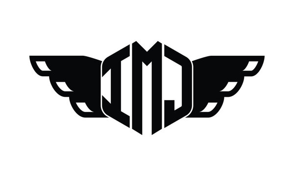 IMJ polygon wings logo design vector template.