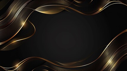 Black background with grunge texture decorated with Shiny golden lines. black gold luxury background. - obrazy, fototapety, plakaty