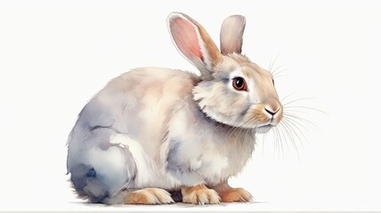 Obraz premium Gray fluffy hare sits Holiday card Easter