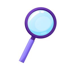 Illustration of a purple magnifying glass isolated on a white background.
