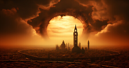 an unusual sunset illuminates the big ben which has been a symbol of peace - obrazy, fototapety, plakaty