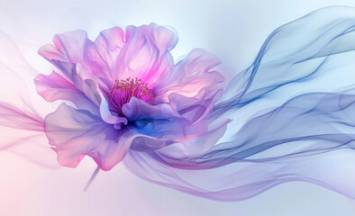 Obraz premium Beautiful Flower with Blue and Pink Petals Dancing in the Wind against a Soft Background