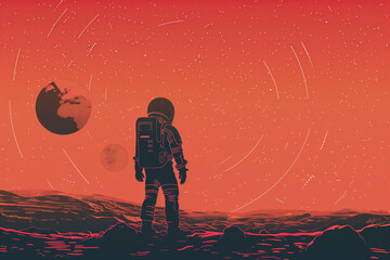 Obraz premium Lone Astronaut, Red Planet Vista