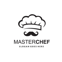 illustration of monochrome mustachioed chef isolated on white background