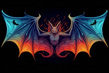 A demon sitting on top of a black background. A magical creature made of fire.