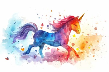 A watercolor painting of a unicorn running.