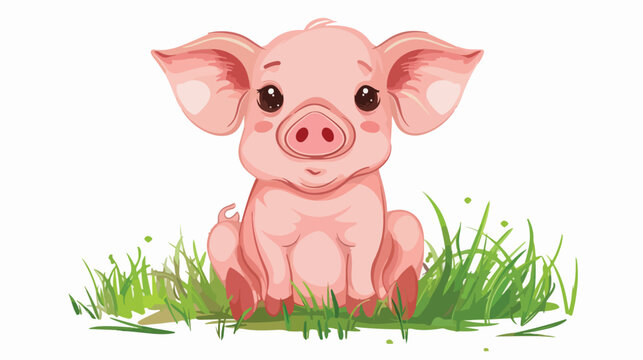 Cartoon baby pig sitting in the grass