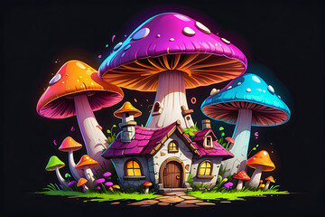 Mystical Mushroom Cottage Illustration.
Illustration of a whimsical mushroom cottage, ideal for fantasy themes and children's storybook designs.
