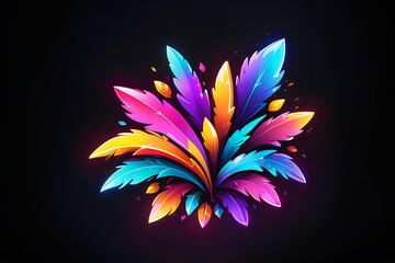 Fototapeta premium Luminous Feather Array Design. A radiant bouquet of feathers in neon hues, perfect for dynamic designs and festive decor.