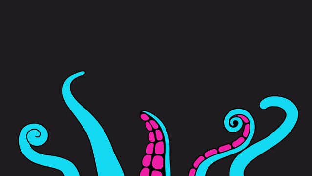 Cartoon character animation of octopus monster tentacles in outline comic hand drawn style on a transparent background
