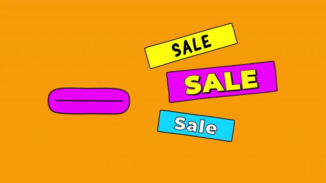 Cartoon mouth lips talking and shouting with colorful sale speech bubble banners. Animation in comic sticker outline hand drawn style on a transparent background 