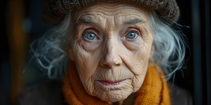 Closeup portrait of an elderly woman symbolizing loneliness among seniors in modern society. Concept Elderly Loneliness, Senior Isolation, Modern Society, Portrait Photography, Social Issues