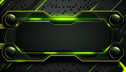Gaming banner design with a green and black color scheme, empty space in the center for text or logo