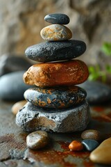 Fototapeta na wymiar Stones stacked in pyramid Balance Stability Zen Meditation Body mind and soul harmony concept 