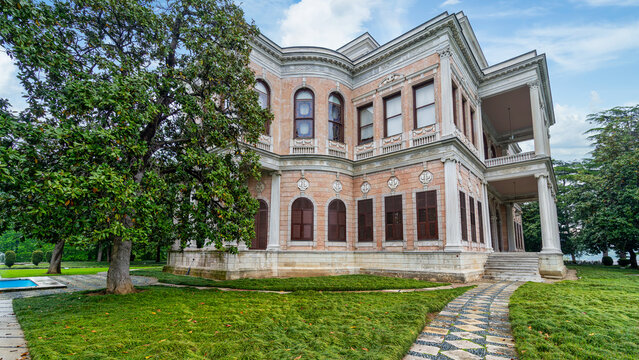Beykoz Mecidiye Kasri, or Mecidiye Pavilion, an Ottoman palace built in 1845 to be presented to Sultan Abdulmecid by Mohamed Ali Pasha, Governor of Egypt, suited in Beykoz district, Istanbul, Turkey