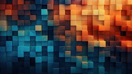Fotobehang a geometric background with square tiles in a pixelated digital style © Gefo