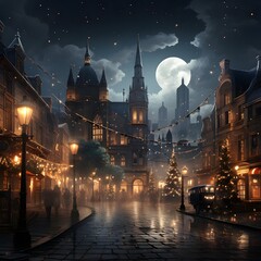 Stockholm, Sweden. Old Town at night with moonlight. - obrazy, fototapety, plakaty